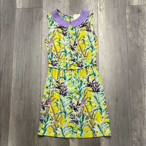 Kate Spade Yellow and Purple Floral Silk Dress with Peter Pan Collar